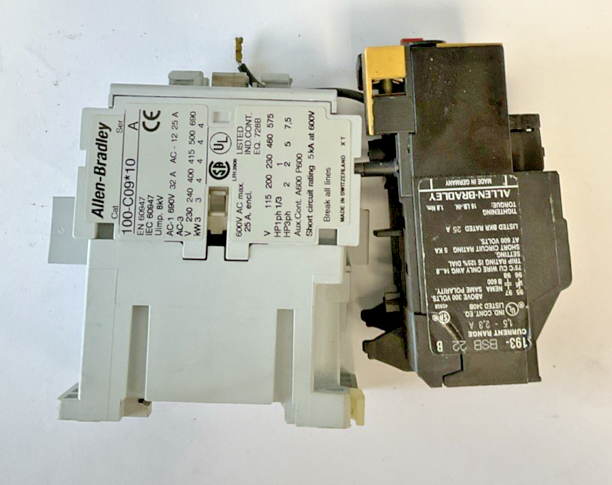ALLEN BRADLEY 100-C09*10 CONTACTOR SER A 600VAC 9A W/ 193-BSB 22 RELAY 15-23A