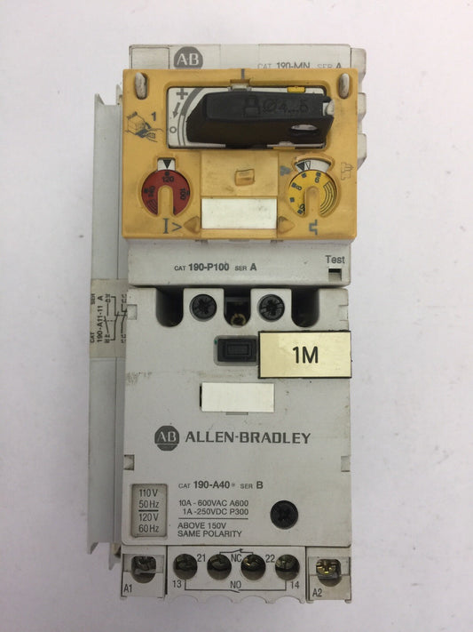 ALLEN BRADLEY MOTOR STARTER 190-P100 SER A 190-MN SER A 190-A40 SER B COIL 120V