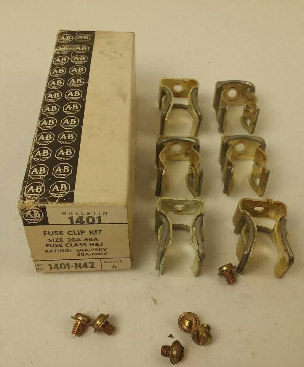 ALLEN BRADLEY 1401-N42 FUSE CLIP KIT 30-60A, 30A@600V, 60A@250V, (LOT OF 2)