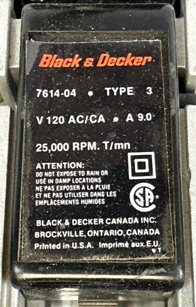 BLACK & DECKER 7614-04 TYPE 3 ROUTER 120VAC 25,000RPM T/mm