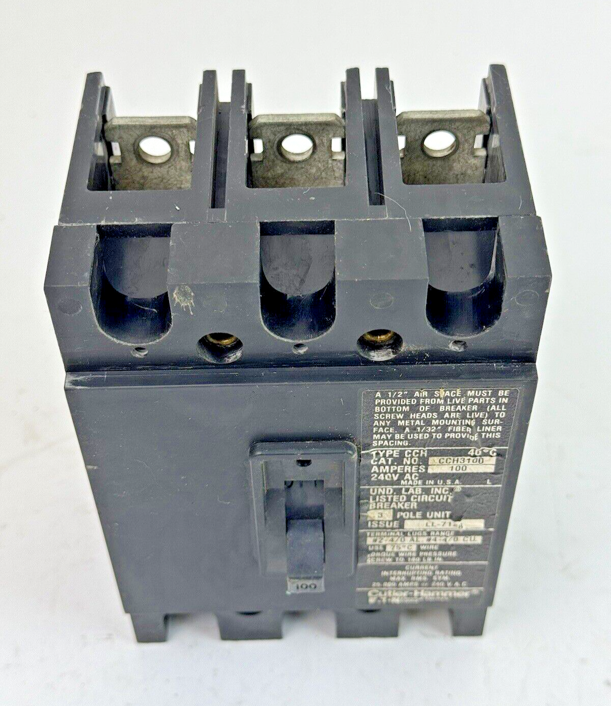 CUTLER-HAMMER / EATON - CCH3100 - CIRCUIT BREAKER - 100A/ 240 VAC/ 3 POLE