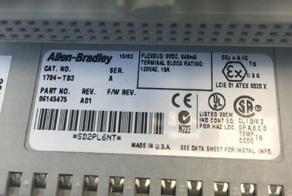 ALLEN BRADLEY 1794-TB3 FLEX I/O TERMINAL BLOCK SER A REV A01 5VDC 640mA