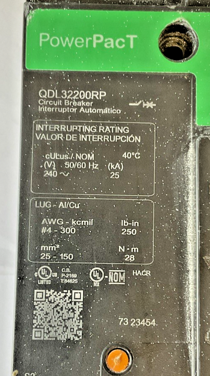 SQUARE D QDL32200RP CIRCUIT BREAKER 200A 50/60HZ