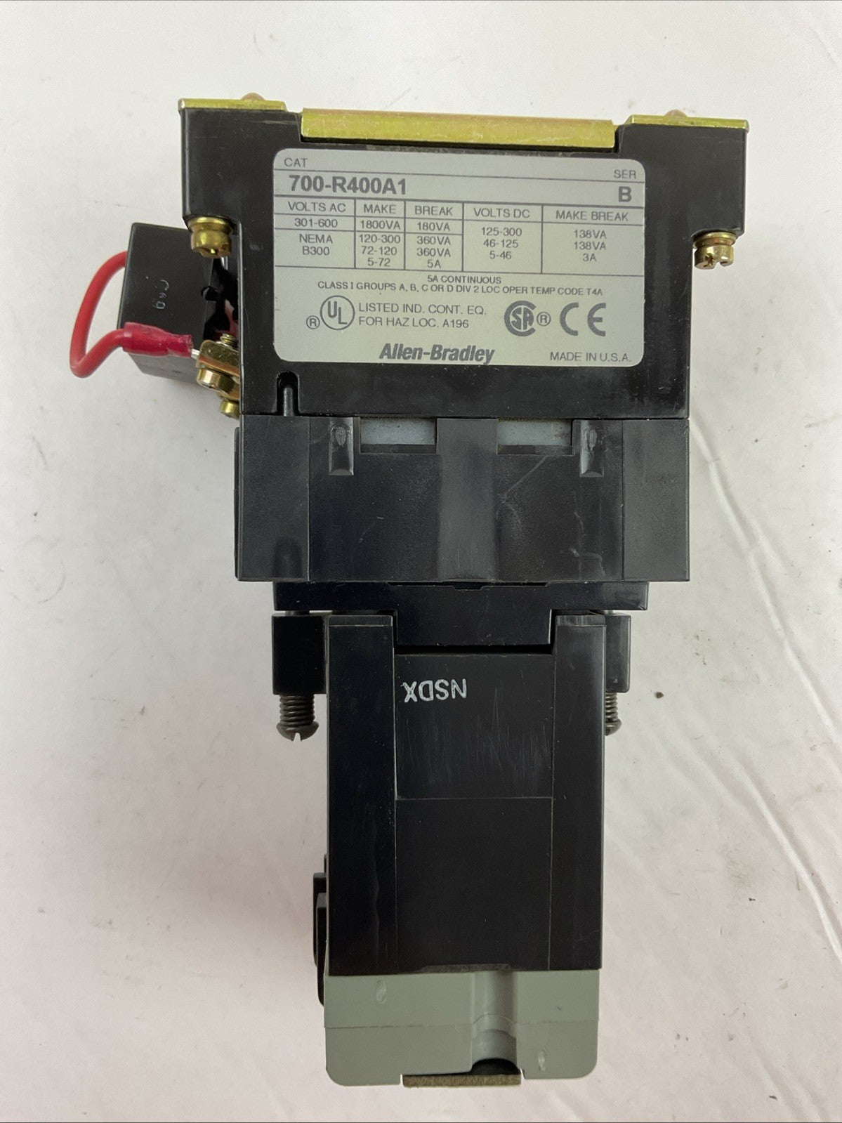 ALLEN BRADLEY 700-R400A1 SER B 852D-C SER G CONTROL TIMING RELAY 1.0 SEC 300V