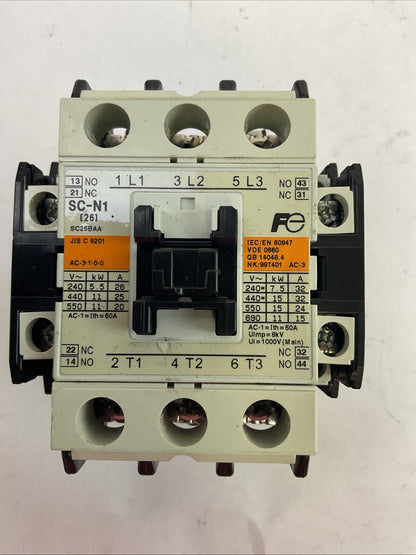 FUJI SC-N1 SC25BAA CONTACTOR 3NC0T 600VAC 3PH 25HP COIL 220-240V 60HZ
