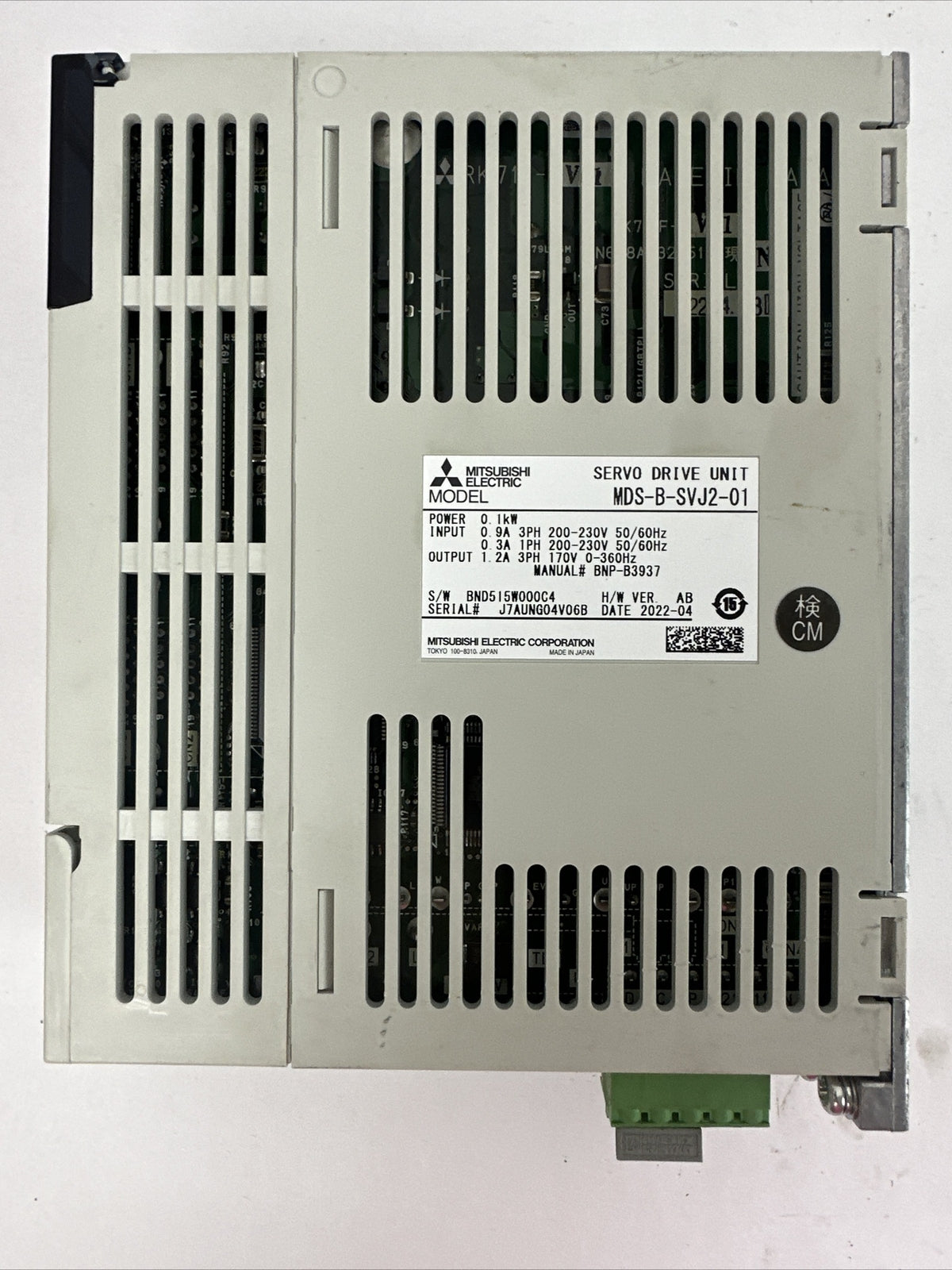 MITSUBISHI MDS-B-SVJ2-01 SERVO DRIVE UNIT OUTPUT 1.2A 3PH 170V INPUT 200-230V