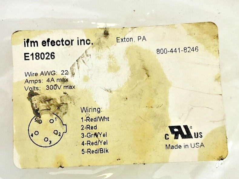IFM EFECTOR E18026 4A 300V FEMALE CORD SENSOR