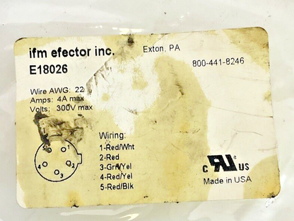 IFM EFECTOR E18026 4A 300V FEMALE CORD SENSOR
