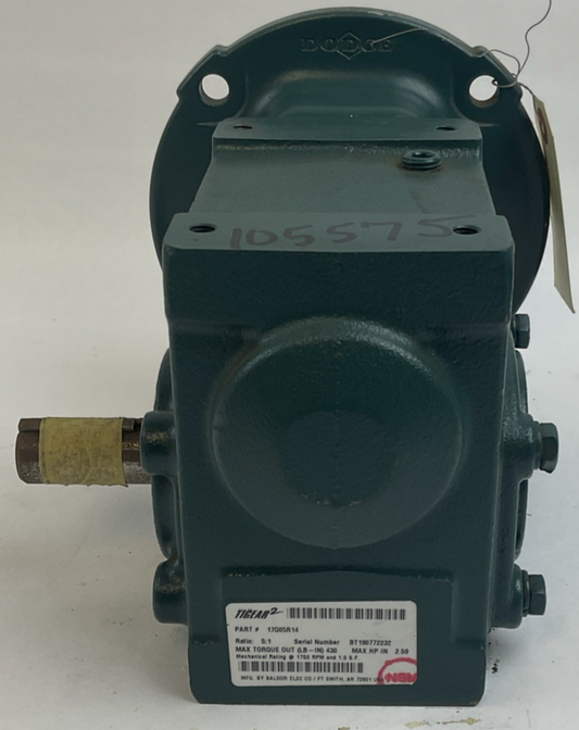 DODGE 17Q05R14 TIGEAR-2 GEAR REDUCER RATIO 5:1 1750RPM 2.59HP *HAS SHELF WEAR*