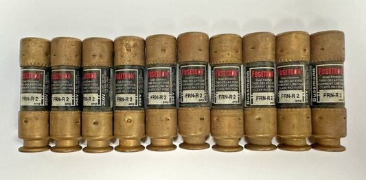 BUSSMANN FRN-R2 FUSETRON DUAL ELEMENT TIME DELAY FUSE 2A 250V LOT OF 10