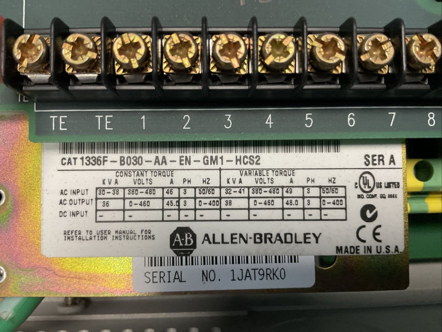 ALLEN BRADLEY 1336F-B030-AA-EN-GM1-HCS2 1336 PLUS SENSORLESS VECTOR DRIVE SER A