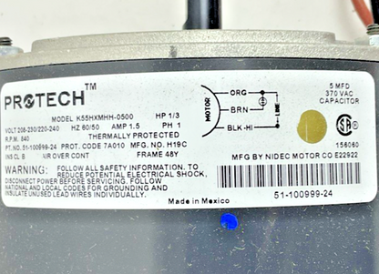 PROTECH K55HXMHH-0500 BLOWER DIRECT DRIVE 1/3HP 240V 840RPM