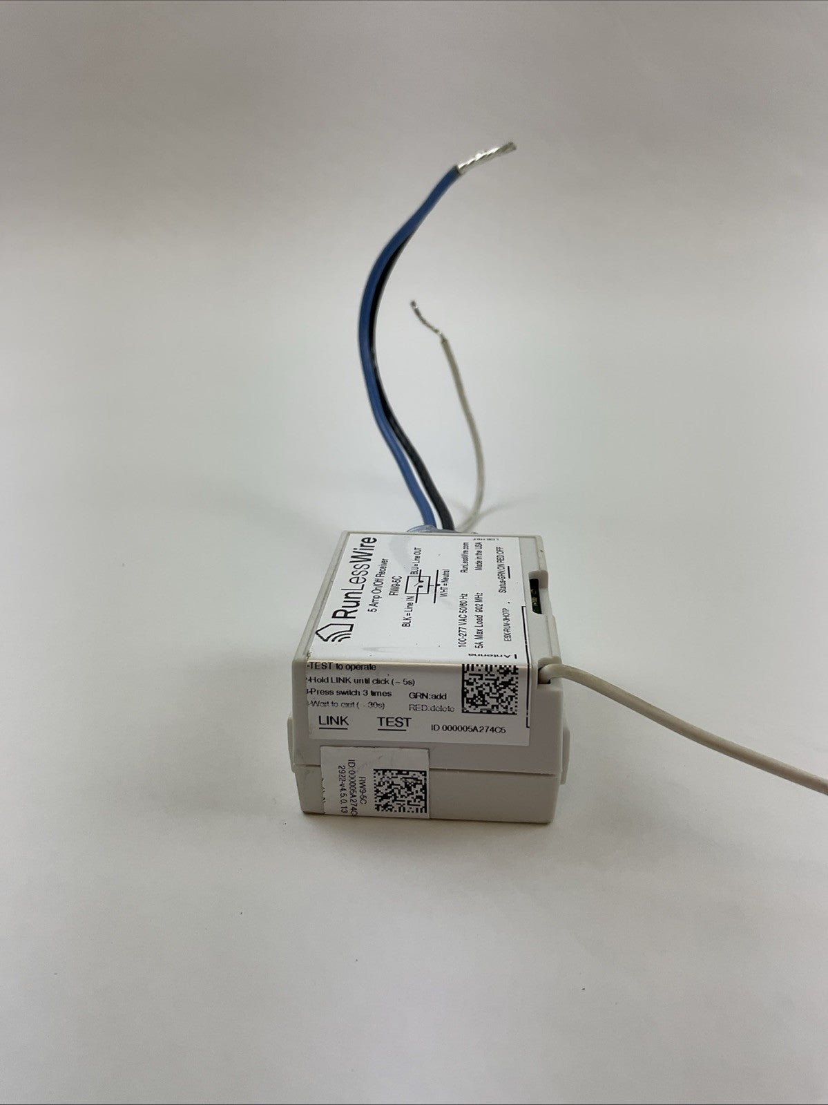 RUN LESS WIRE RW9-5C 5AMP ON/OFF RECEIVER 100-277VAC 50/60HZ