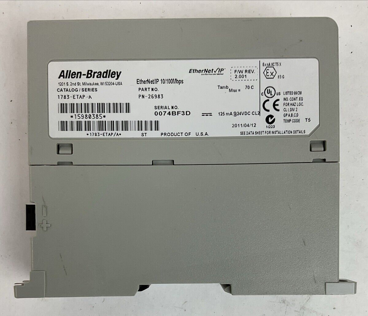 ALLEN BRADLEY 1783-ETAP SER A F/W REV 2.001 ETHERNET/IP 10/100Mbps