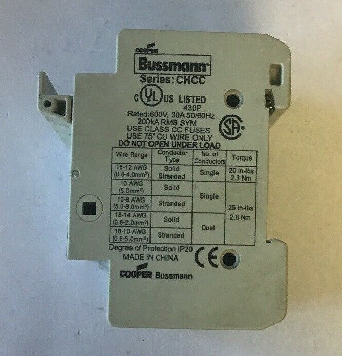 BUSSMANN CHCC FUSE BLOCK HOLDER 1POLE 600V 30A ***LOT OF 3***