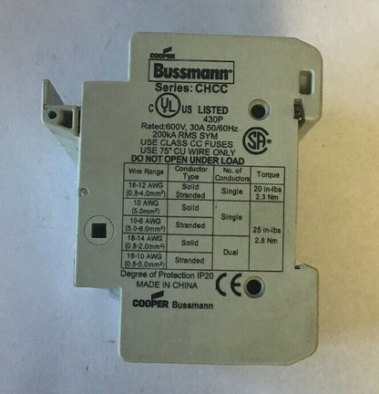 BUSSMANN CHCC FUSE BLOCK HOLDER 1POLE 600V 30A ***LOT OF 3***