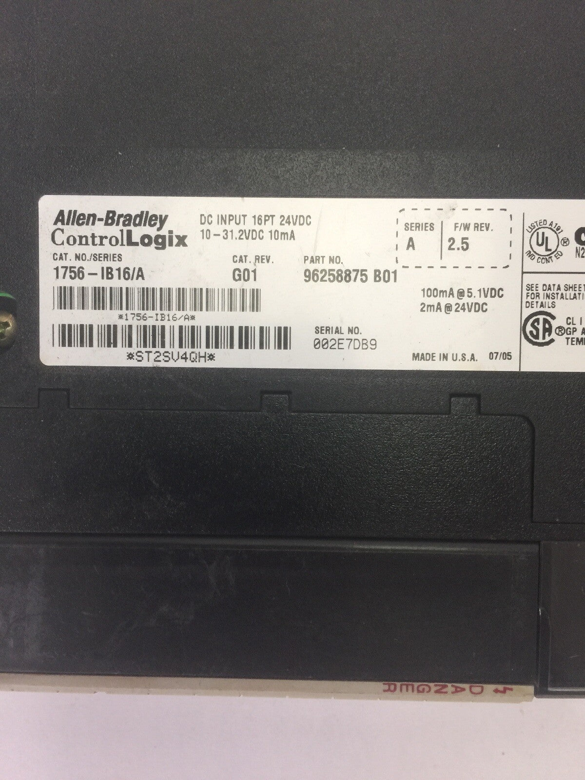 ALLEN BRADLEY 1756-IB16 SER A F/W REV. 2.5 CAT REV G01