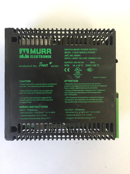 MURR ELEKTRONIK MCS5-115/24 SWITCH MODE POWER SUPPLY SINGLE PHASE OUTPUT 24VDC
