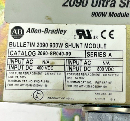 ALLEN BRADLEY 2090-SR040-09 SHUNT MODULE 900W SER.A 400/800VDC