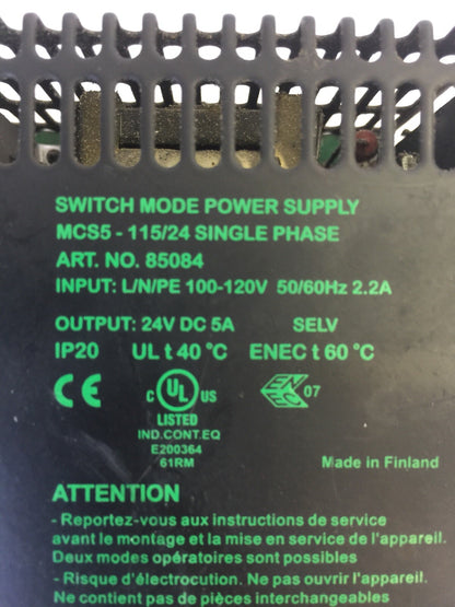 MURR ELEKTRONIK MCS5-115/24 SWITCH MODE POWER SUPPLY SINGLE PHASE OUTPUT 24VDC