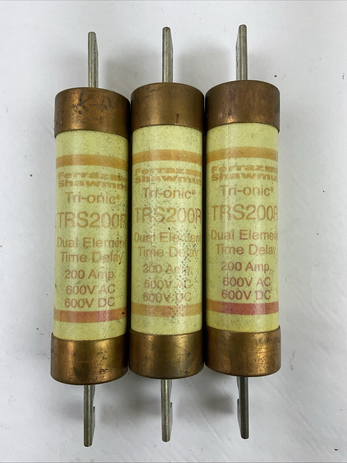 TRS200R TRI-ONIC TIME DELAY DUAL ELEMENT 600V 200A CLASS K5 FUSE (LOT OF 3)