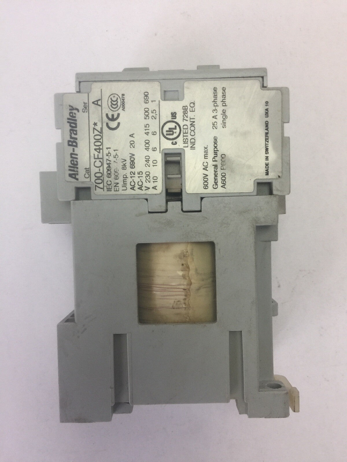 ALLEN BRADLEY 700-CF400Z* CONTACTOR SER A 600VAC COIL 24VDC