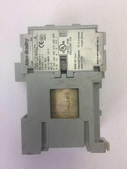 ALLEN BRADLEY 700-CF400Z* CONTACTOR SER A 600VAC COIL 24VDC