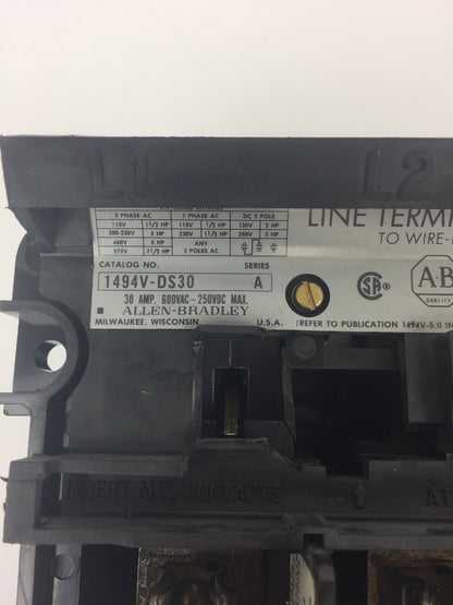 ALLEN BRADLEY 1494V-DH233 FUSIBLE DISCONNECT SWITCH KIT 30A 250V CHIPPED PLASTIC