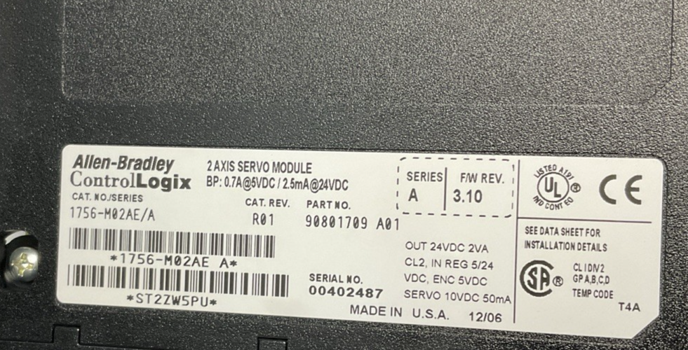 ALLEN BRADLEY 1756-M02AE/A SERVO MODULE SER.A 24VDC