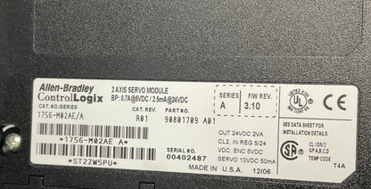 ALLEN BRADLEY 1756-M02AE/A SERVO MODULE SER.A 24VDC