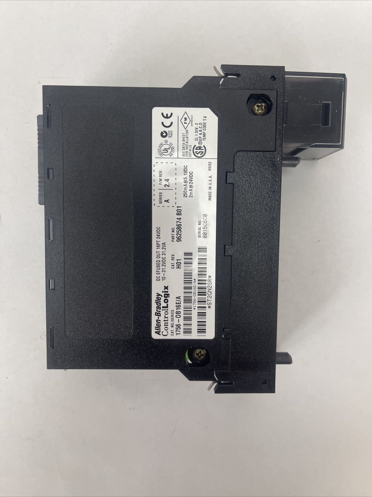 ALLEN BRADLEY 1756-OB16E DC DEFUSED OUT 16PT 24VDC CAT REV H01 SER A F/W REV 2.4