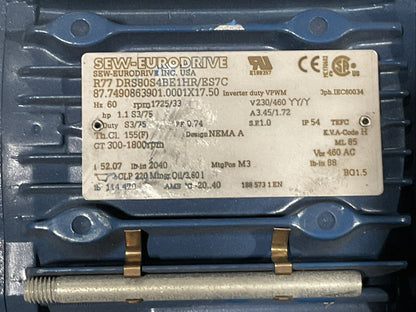 SEW-EURODRIVE R77 DRS80SBE1HR/ES7C GEAR MOTOR HZ 60 rpm 1725 V230/460 YY/Y
