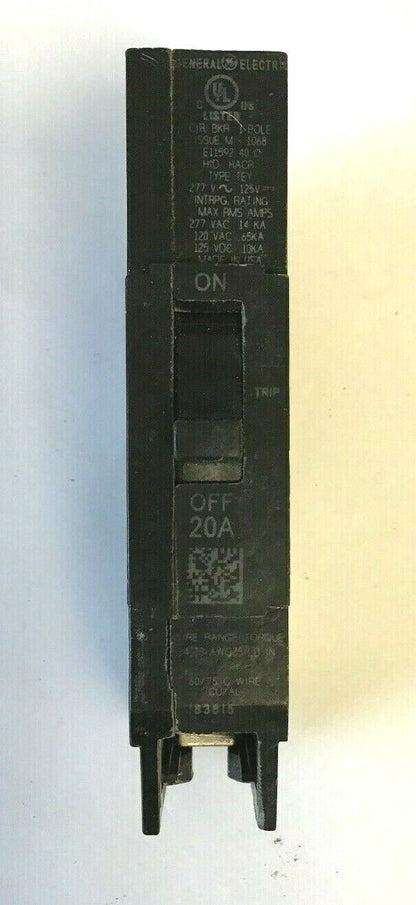 GE TEY120 1POLE 20 20AMP CIRCUIT BREAKER 277VAC/125VDC 65ka***(LOTOF8)***