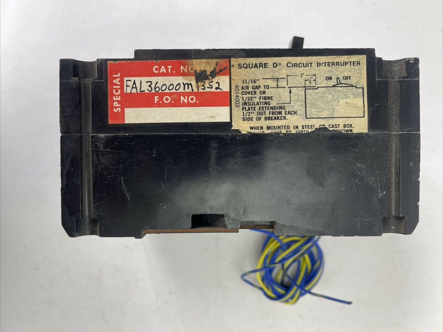 SQUARE D FAL36000M1352 MOLDED CASE CIRCUIT BREAKER 100AMP 600VAC 250VDC 3P SER 2