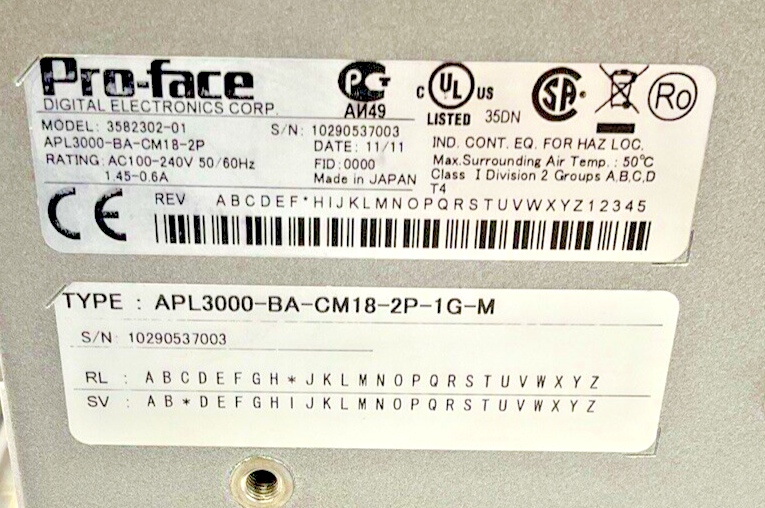 PROFACE 3582302-01 / 3620003-04 OPERATOR PANEL 100-240VAC INTRA