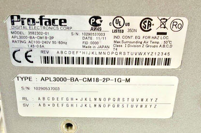 PROFACE 3582302-01 / 3620003-04 OPERATOR PANEL 100-240VAC INTRA