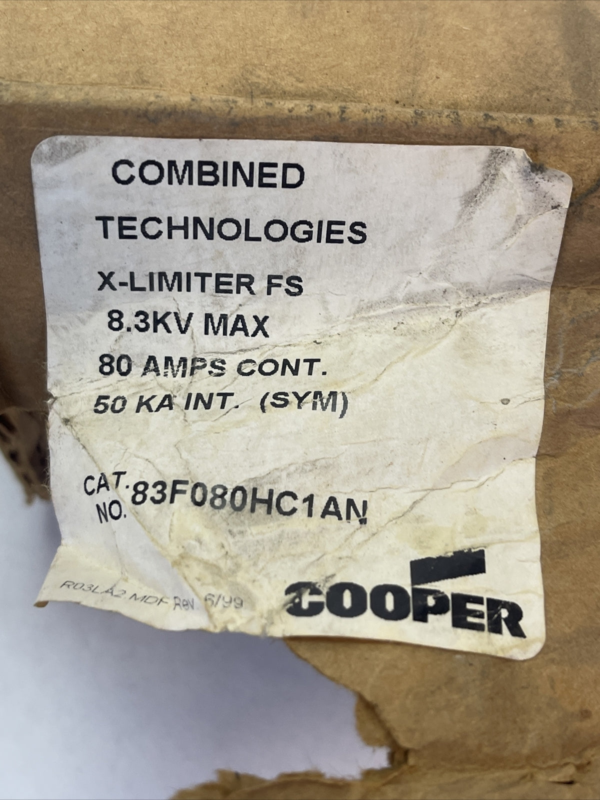 COOPER 83F080HC1AN COMBINED TECHNOLOGIES FUSE 8.3kV MAX 80AMP 50KA INT MAX