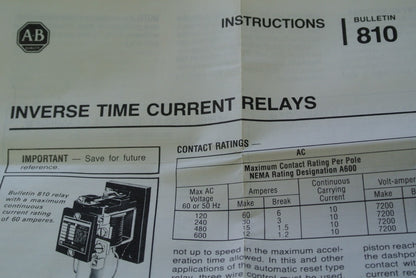 ALLEN-BRADLEY 810-A08A Ser. B INVERSE TIME CURRENT RELAY 20A COIL - NEW SURPLUS
