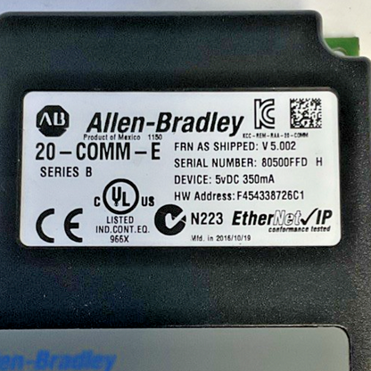 ALLEN BRADLEY 20-COMM-E INTERFACE ADAPTER VER.5.002 5VDC 350MA SER.B