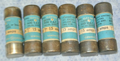 LOT of 16 / GENERAL ELECTRIC CLF6, CLF10, CLF15 CLASS J CURRENT-LIMITING FUSES