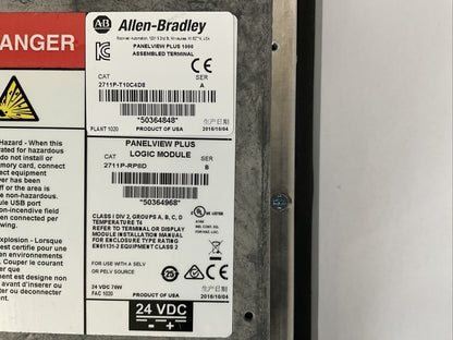 ALLEN BRADLEY PANELVIEW PLUS 1000 2711P-T10C4D8 2711P-RP8D 2711P-RDT10C 24VDC