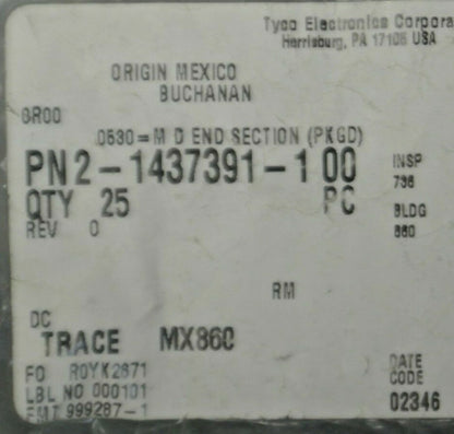 BAG of 25 / BUCHANAN 0530 / TYCO PN2-1437391-1 00 / M D END SECTION NEW SURPLUS