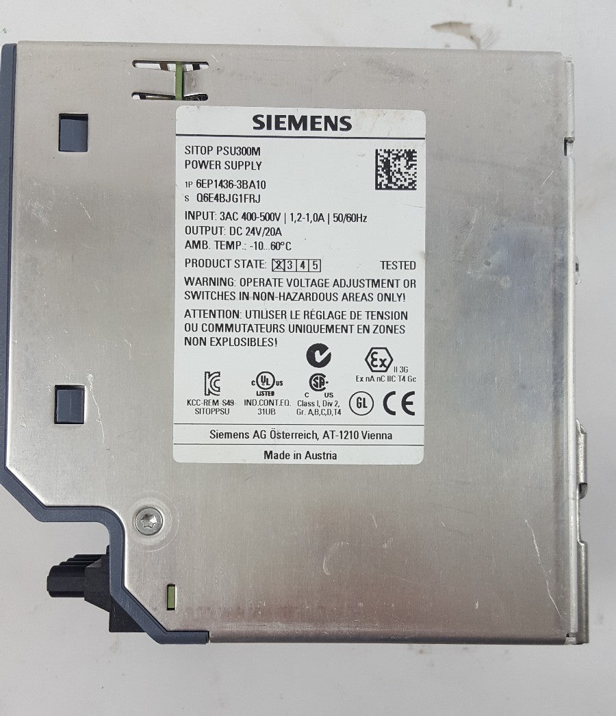 SIEMENS 6EP1436-3BA10 POWER SUPPLY INPUT 3AC 400-500V 1,2A-1,0A OUTPUT 2VDC 20A