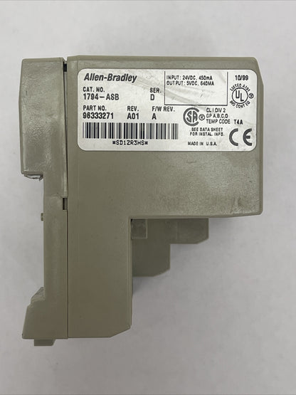 ALLEN BRADLEY 1794-ASB FLEX I/O 24VDC POWER SUPPLY SER D REV A01 F/W REV A