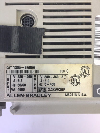 ALLEN BRADLEY 1305-BA06A AC DRIVE INPUT 380-460V 5.8A OUTPUT 380-460V 6.0A 3HP