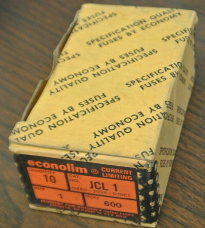 BOX of 10 / ECONOMY JCL1 CURRENT-LIMITING FUSE / 1A / 600V / NEW SURPLUS