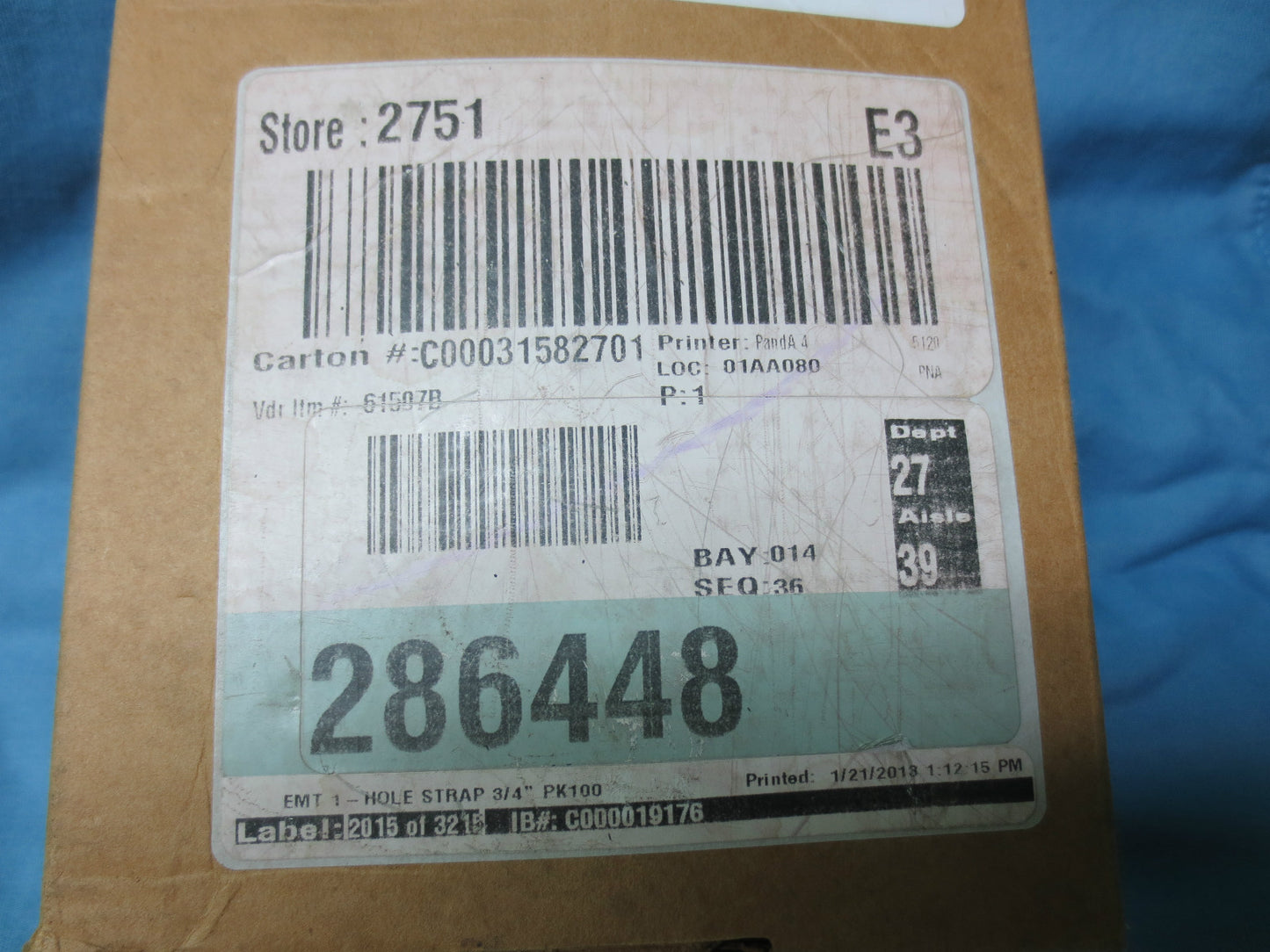 HALEX EMT 61507B 3/4" ONE-HOLE STRAPS - 286448 - LOT of 95 pcs. in BOX - NEW SUR
