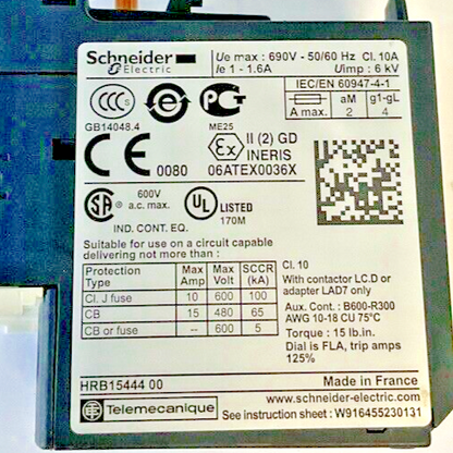 SCHNEIDER ELECTRIC LRD 06 CONTACTOR 1.6A 690V 50/60HZ ***LOTOF2***