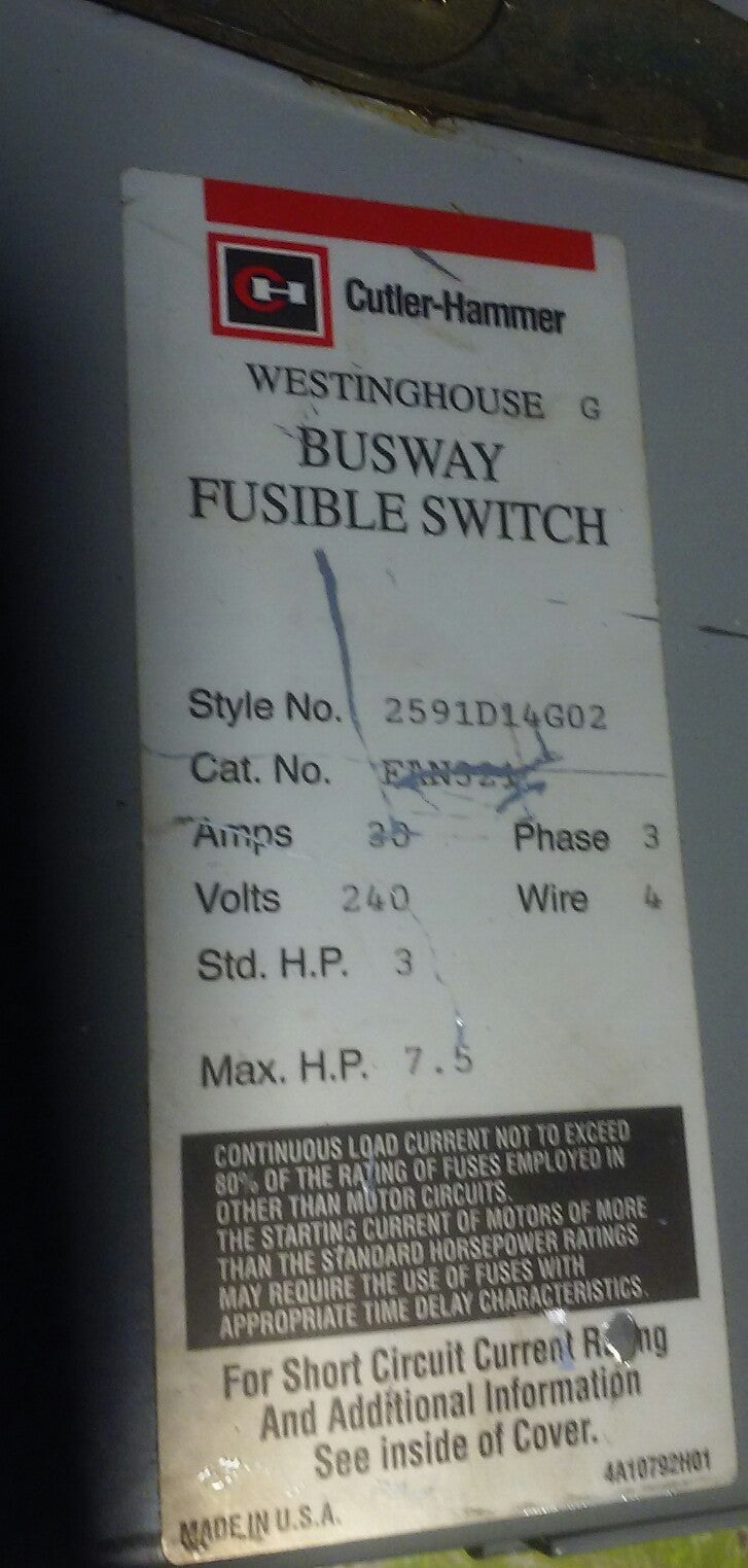 Cutler Hammer Westinghouse Busway Fusible Switch FAN321 - 30 Amp, 240 V, 3-Pole