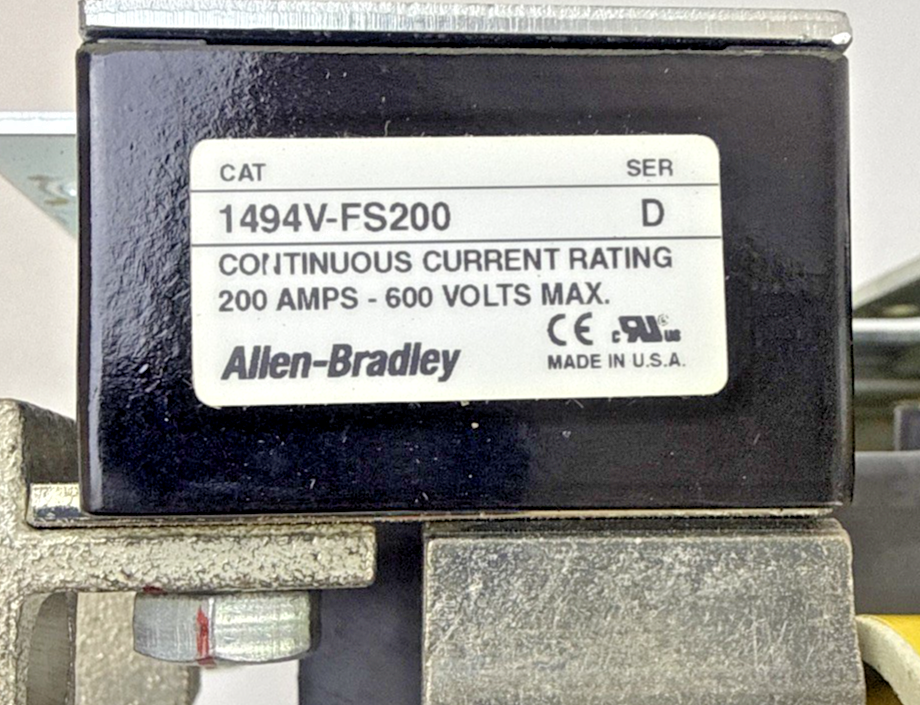 ALLEN BRADLEY 1494V-DS200 SER.D DISCONN SWITCH W/ 1494V-FS200 SER.D W/LPJ175SP1